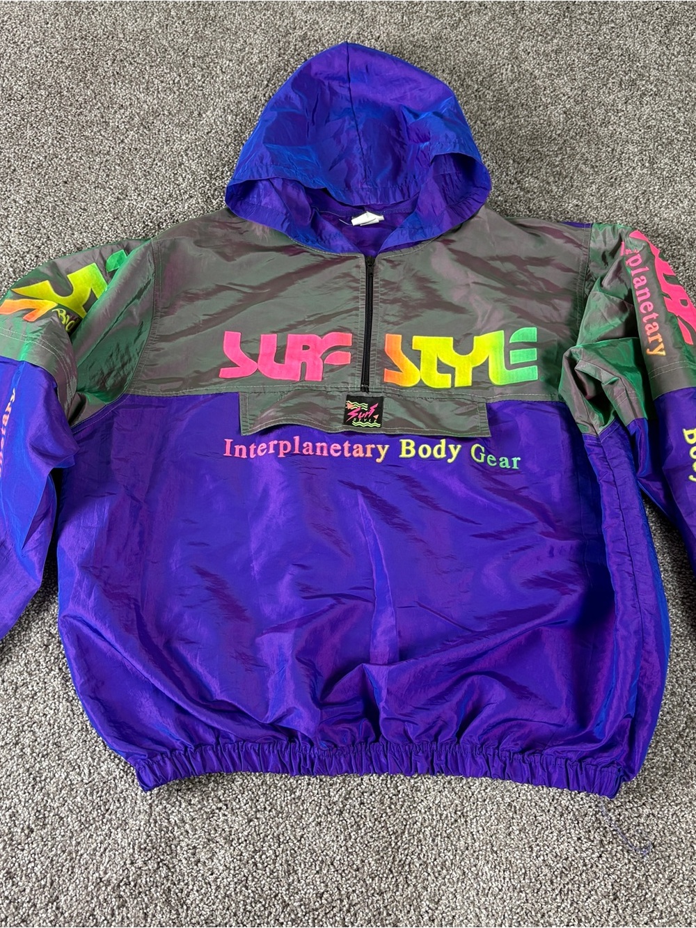 Vintage 80-90's Dayglow Surf Style Iridescent Half Zip Windbreaker  XL Read